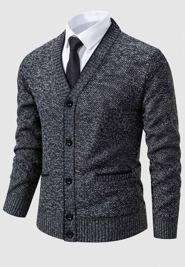 Cardigan heren met knopen, V-hals en textuurbreisel met zakken - Levan