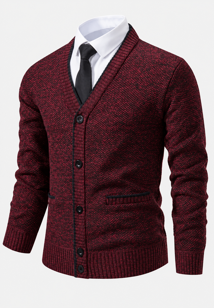 Cardigan heren met knopen, V-hals en textuurbreisel met zakken - Levan