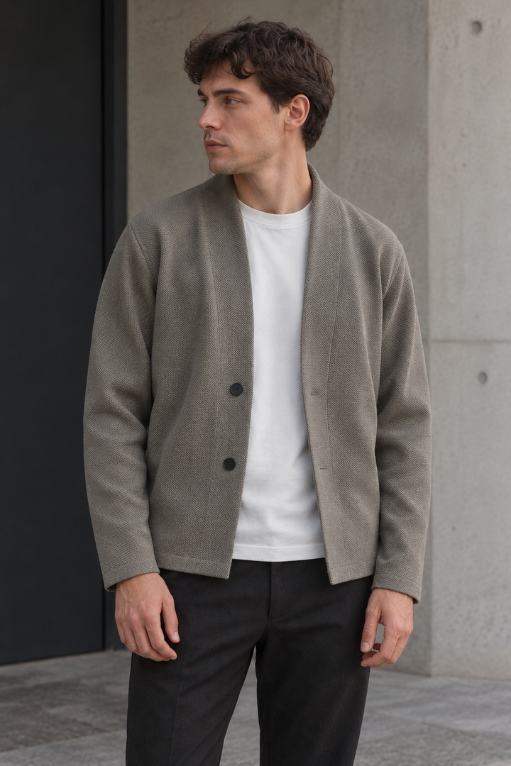 Elegante gebreide cardigan met knopen en sjaalkraag - Salvatore