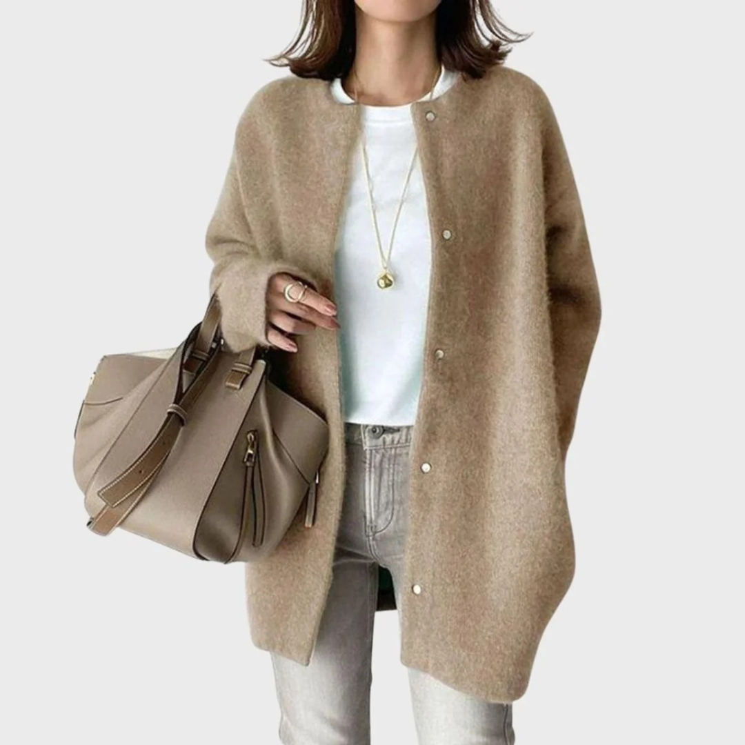 Lange oversized damesvest met ronde hals en knopen - Thelar