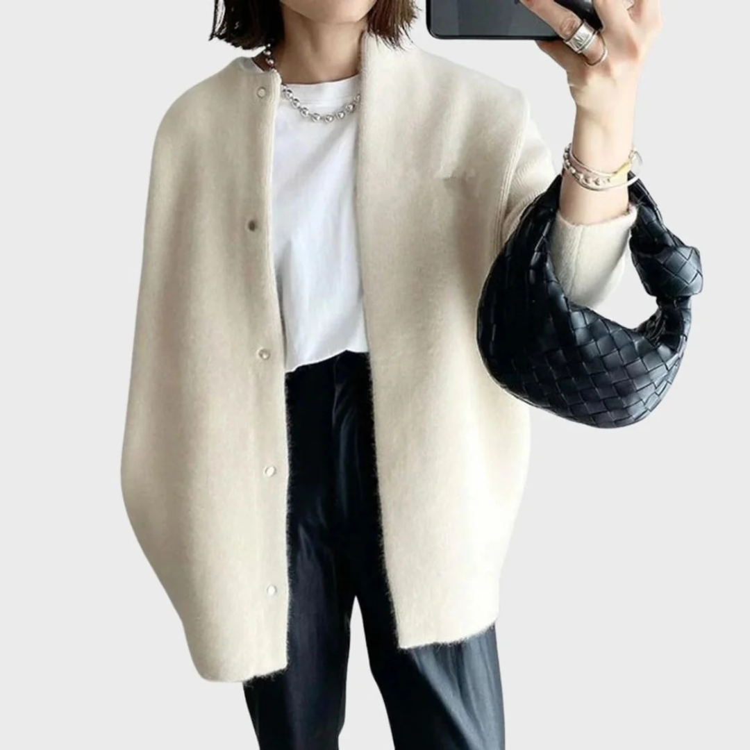 Lange oversized damesvest met ronde hals en knopen - Thelar