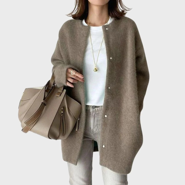 Lange oversized damesvest met ronde hals en knopen - Thelar