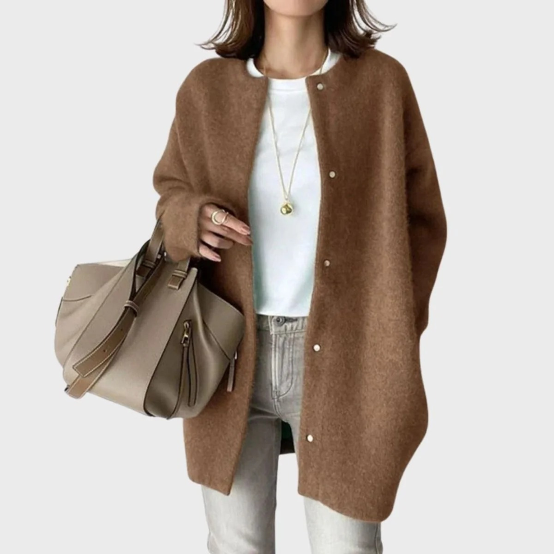 Lange oversized damesvest met ronde hals en knopen - Thelar