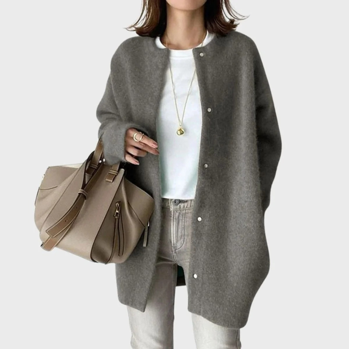 Lange oversized damesvest met ronde hals en knopen - Thelar