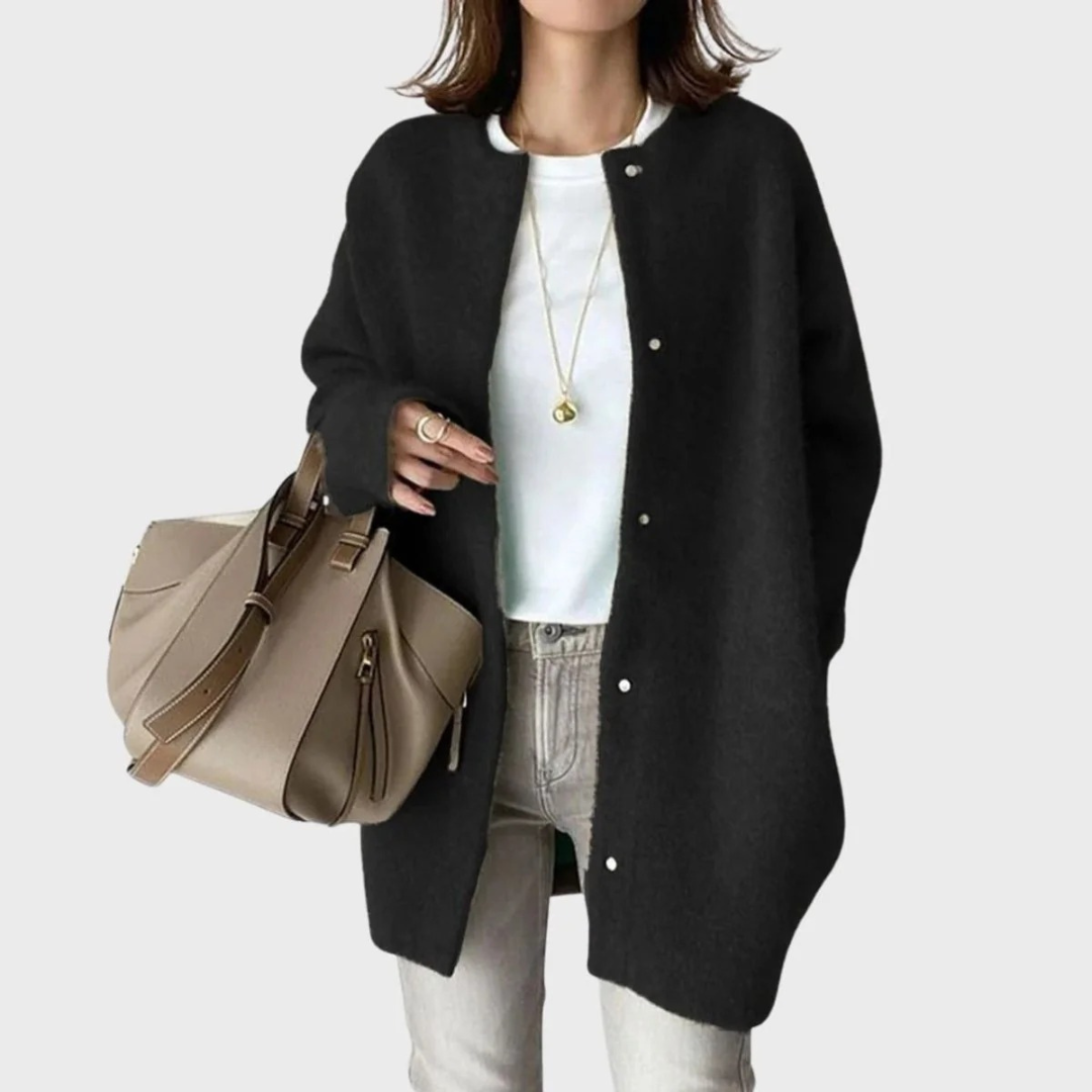 Lange oversized damesvest met ronde hals en knopen - Thelar