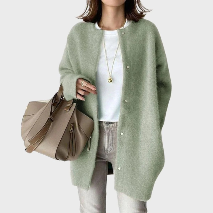 Lange oversized damesvest met ronde hals en knopen - Thelar
