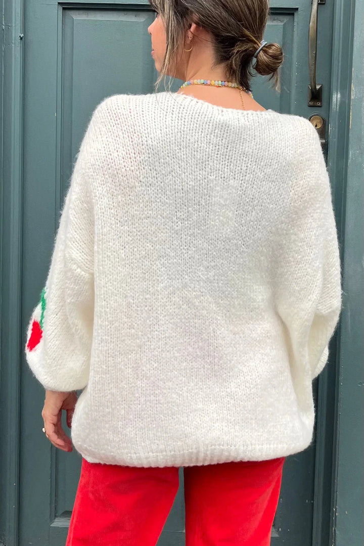 Mohair-mix vest met strikjes aan de voorkant en kersenmotief - Fenja