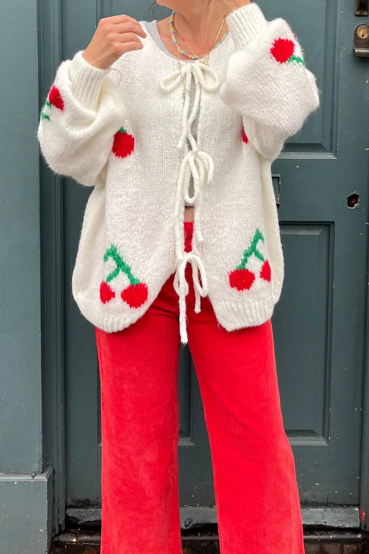 Mohair-mix vest met strikjes aan de voorkant en kersenmotief - Fenja
