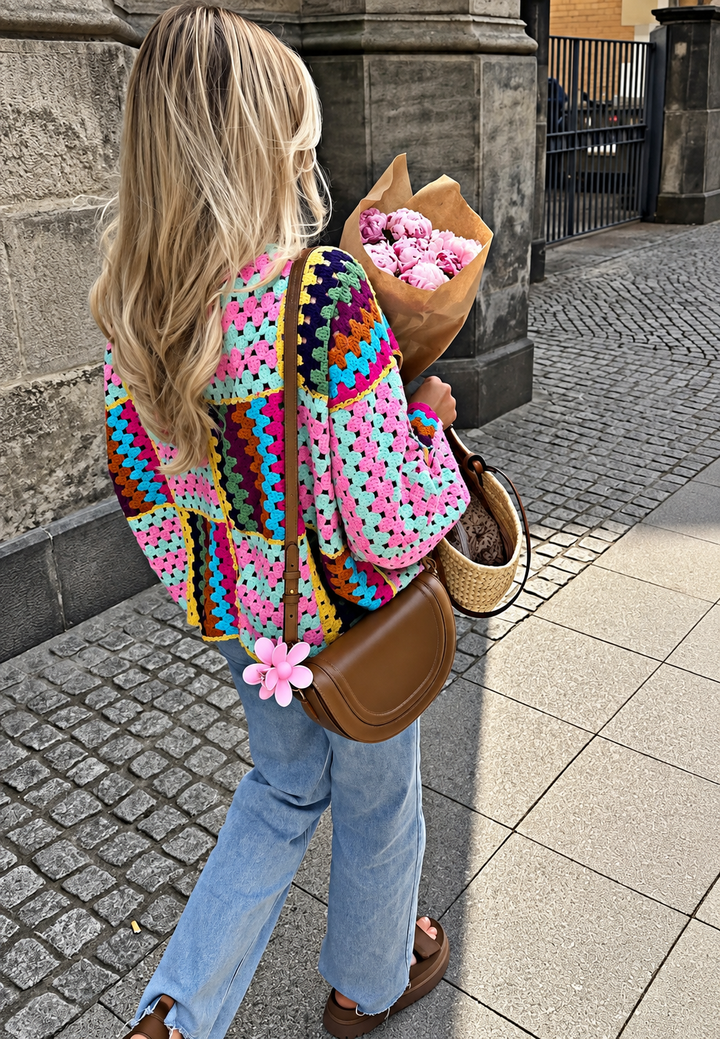 Korte open gehaakte damescardigan met granny squares - Nives