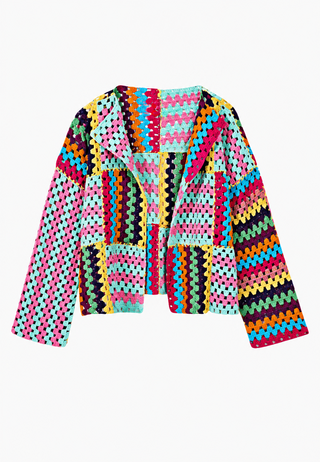 Korte open gehaakte damescardigan met granny squares - Nives