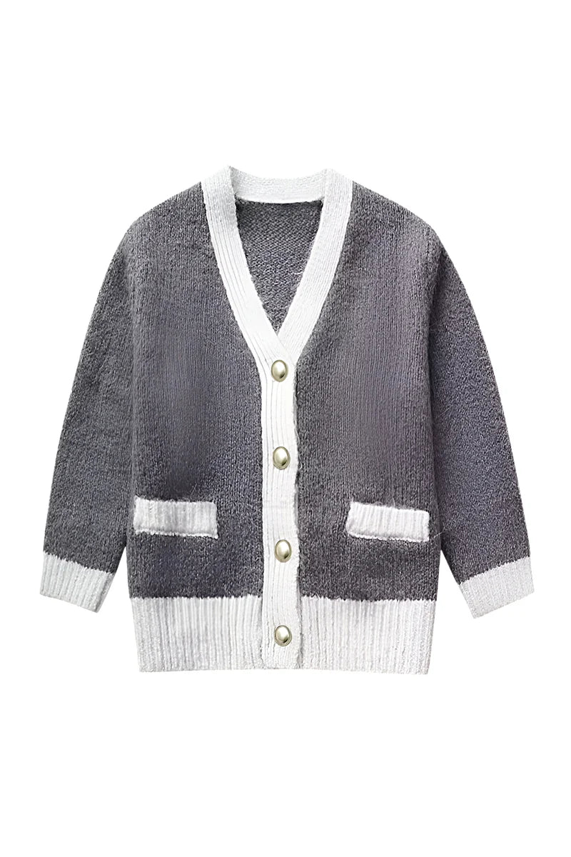 Damesvest met V-hals en knopen met contrasterende details - Elva