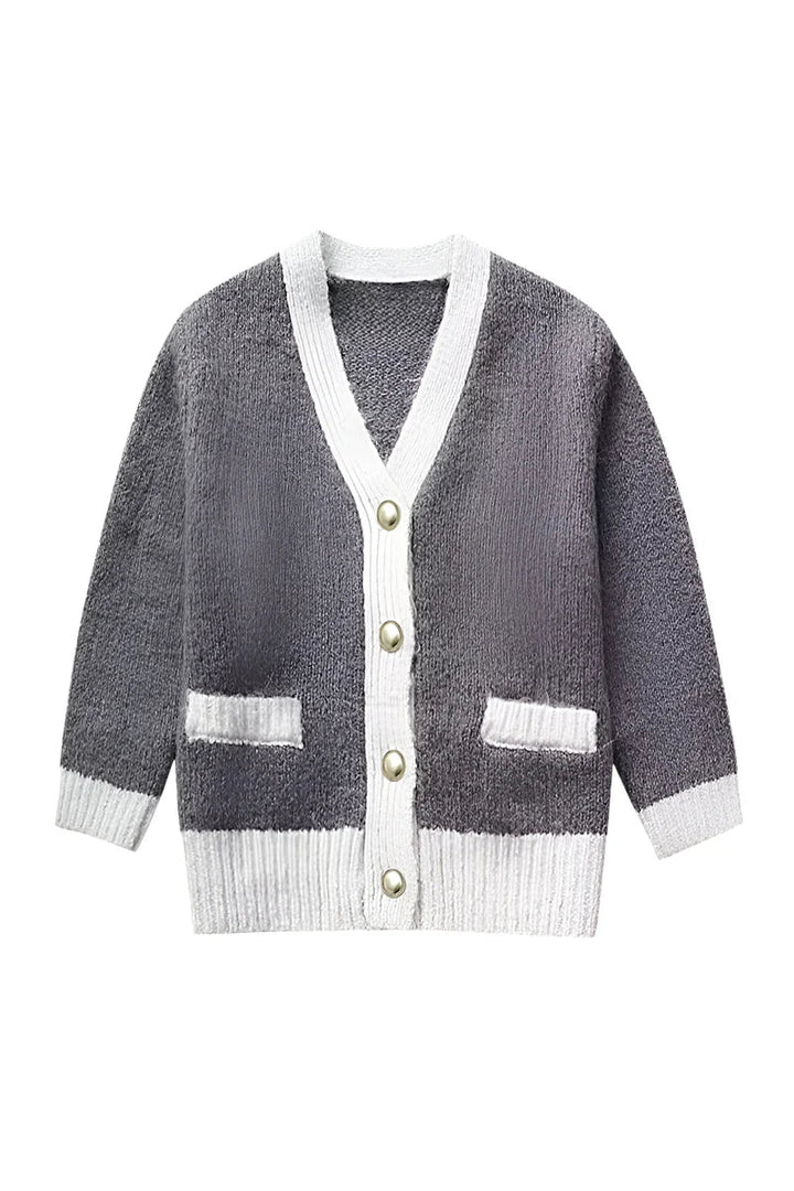 Damesvest met V-hals en knopen met contrasterende details - Elva