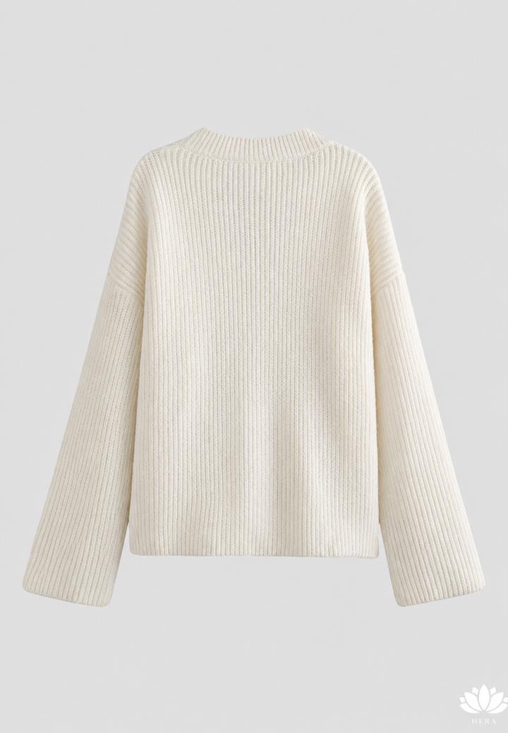 Oversized damesvest van grof breiwerk met V-hals en knopen - Eilika