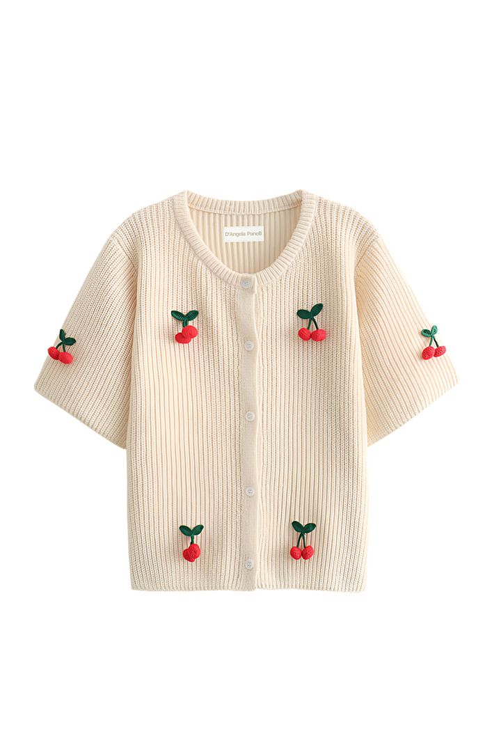 Damesvest met kersenpatroon en korte mouwen - Culemena