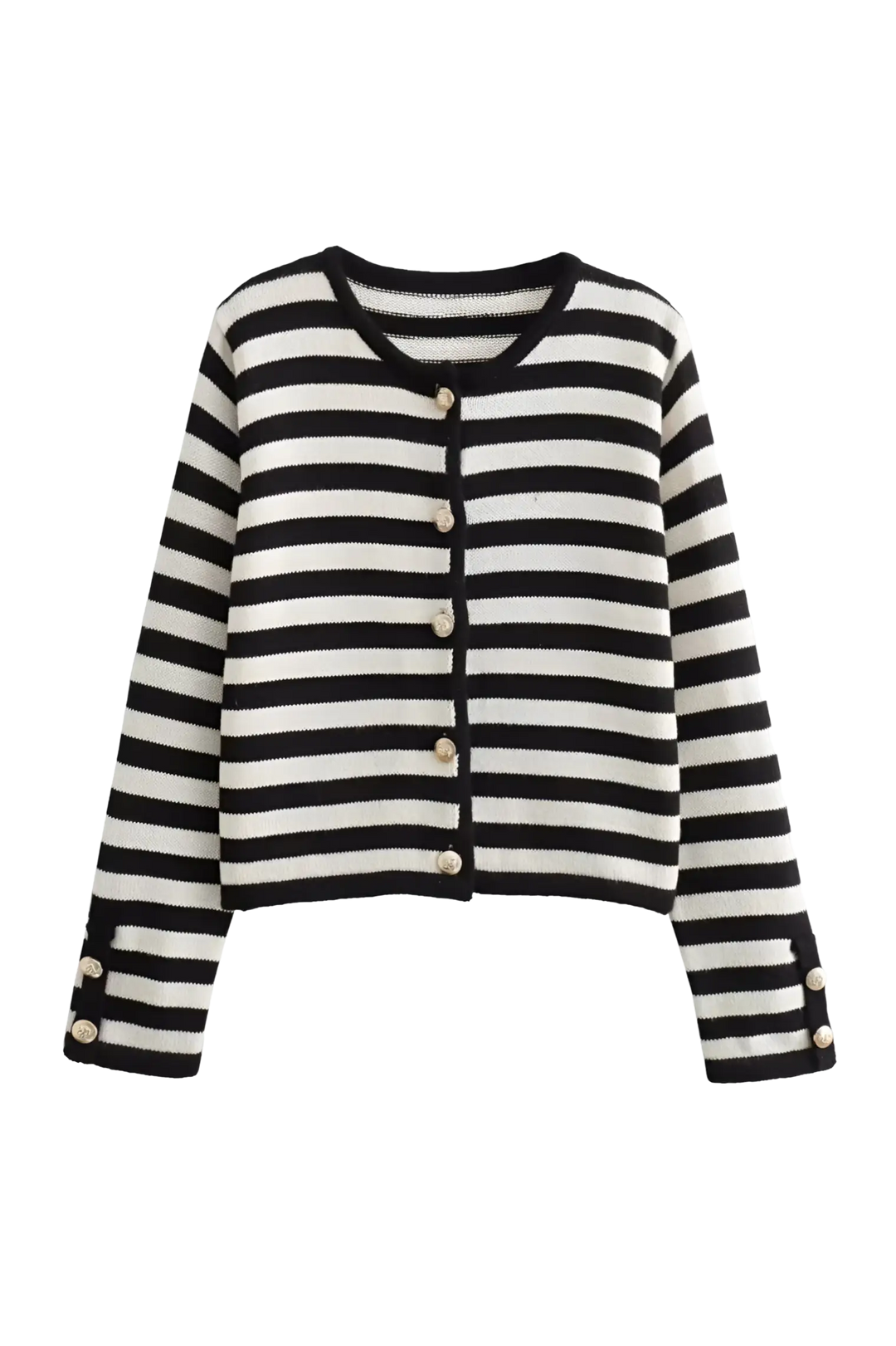 Damesvest met tweekleurige strepen, lange mouwen en metalen knopen - Liora