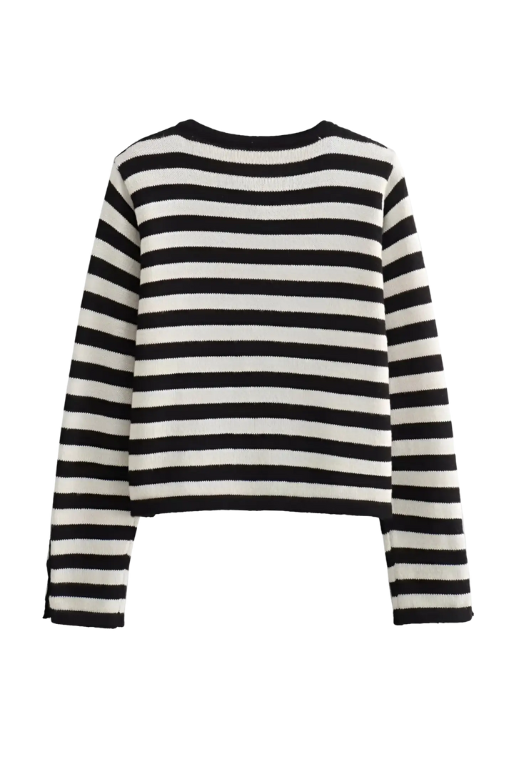 Damesvest met tweekleurige strepen, lange mouwen en metalen knopen - Liora