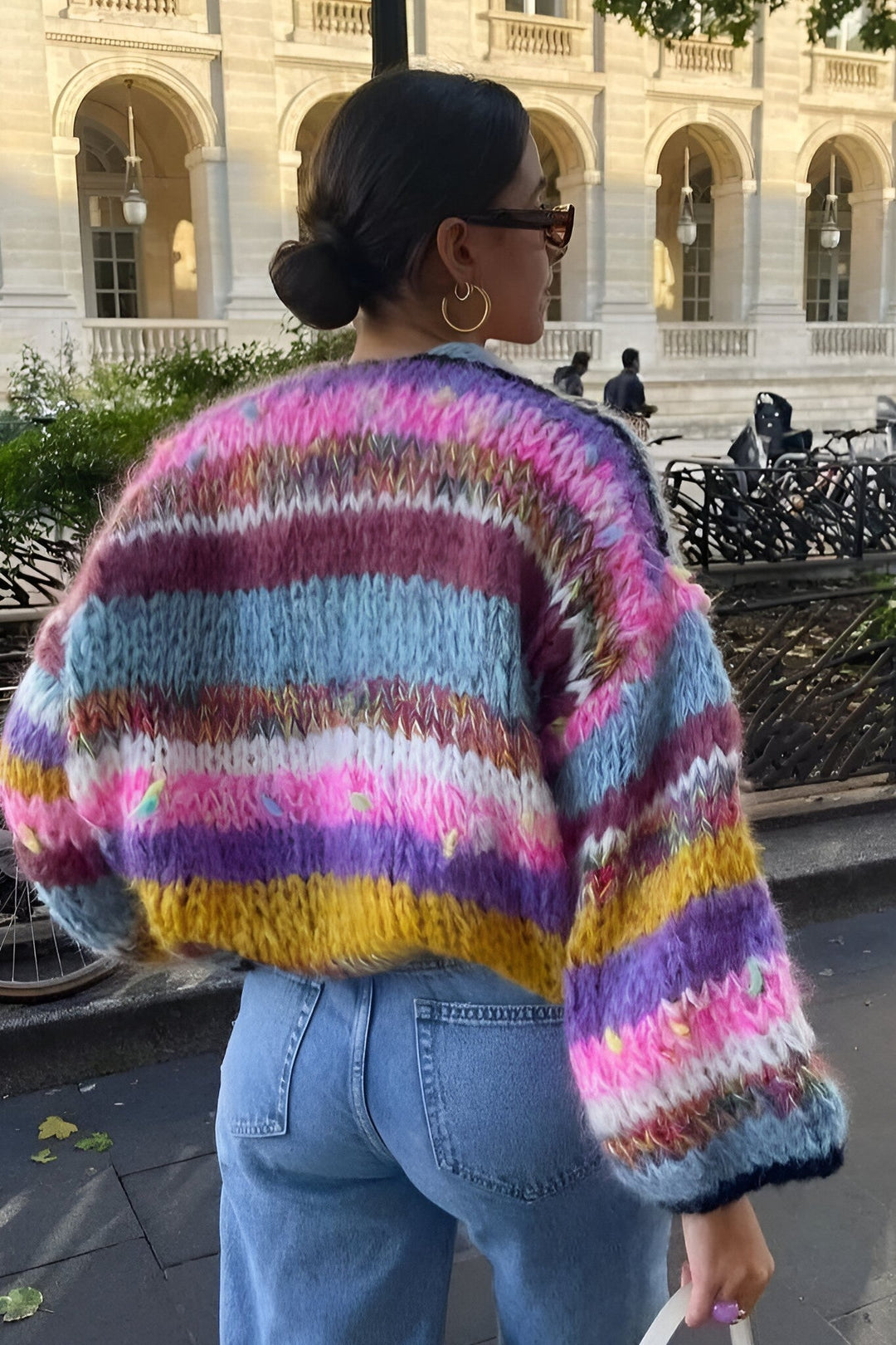 Oversized vest van grof gebreid garen met veelkleurige strepen - Tifanny