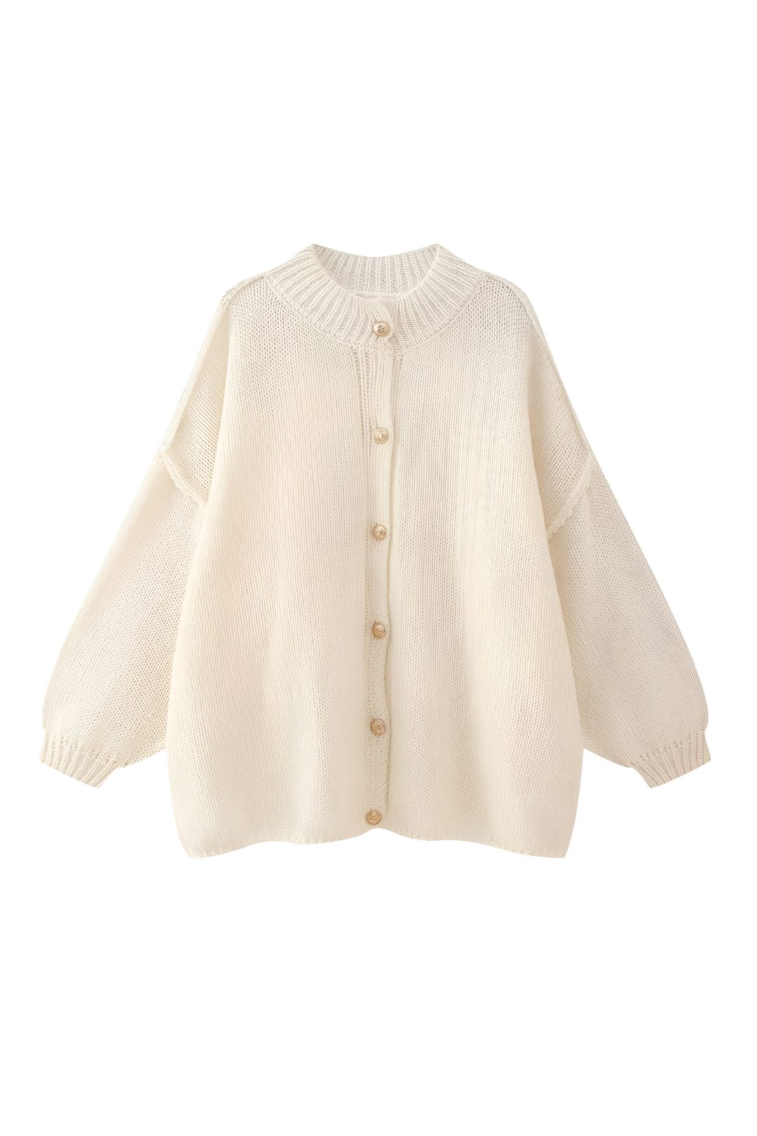 Oversized vest met grof breisel, hoge kraag en metalen knopen - Koranna