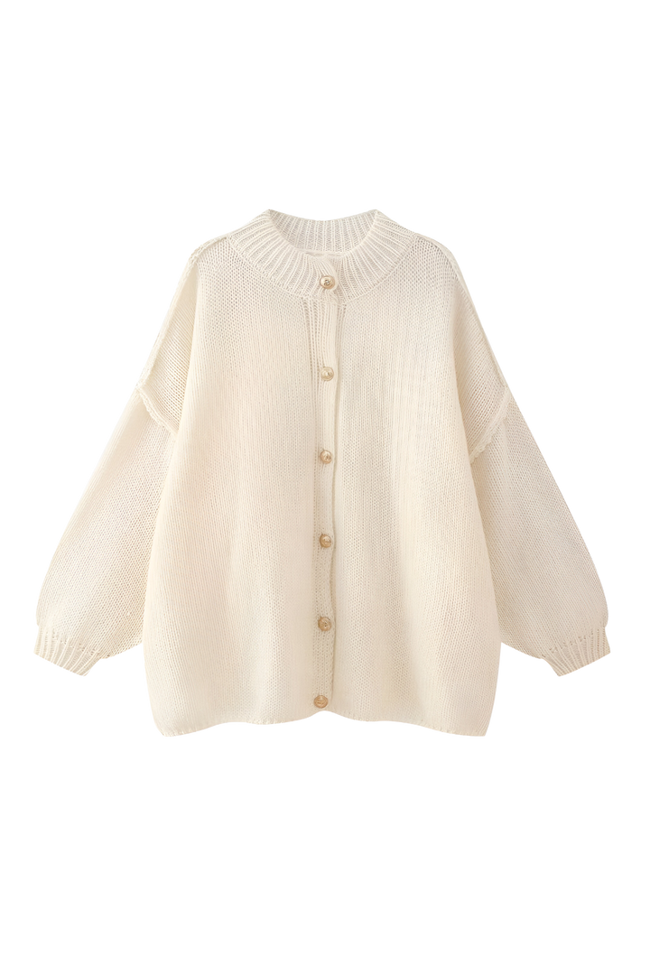 Oversized vest met grof breisel, hoge kraag en metalen knopen - Koranna