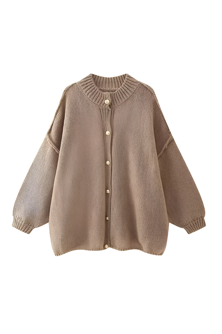 Oversized vest met grof breisel, hoge kraag en metalen knopen - Koranna