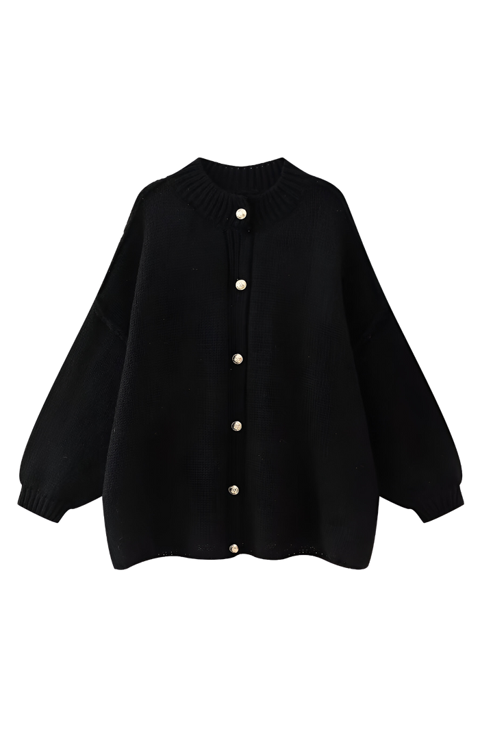 Oversized vest met grof breisel, hoge kraag en metalen knopen - Koranna