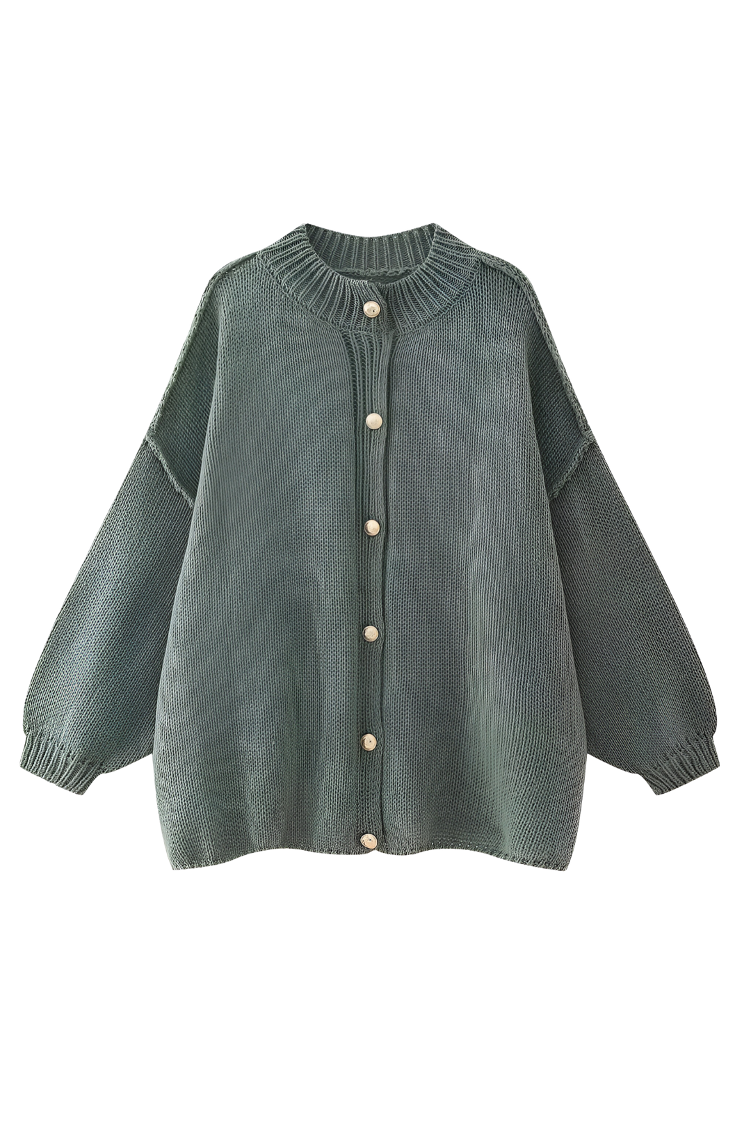 Oversized vest met grof breisel, hoge kraag en metalen knopen - Koranna