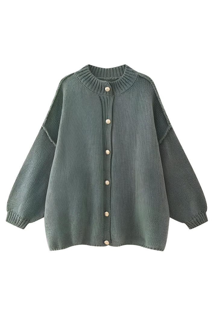 Oversized vest met grof breisel, hoge kraag en metalen knopen - Koranna
