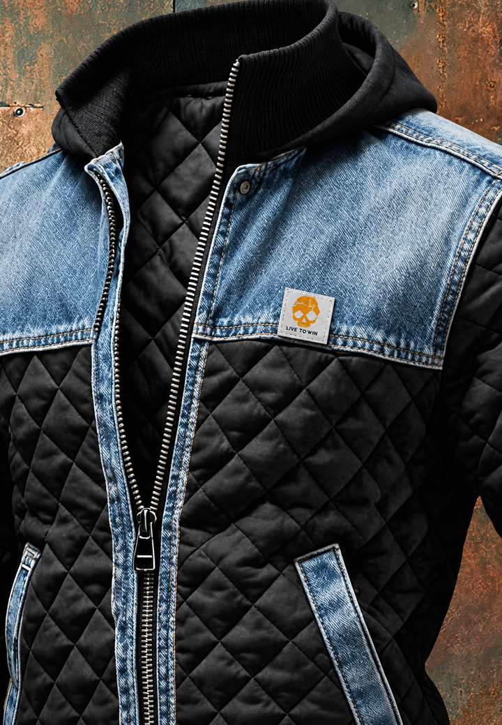 Gewatteerd herenjack met capuchon en denimpanelen - Lex