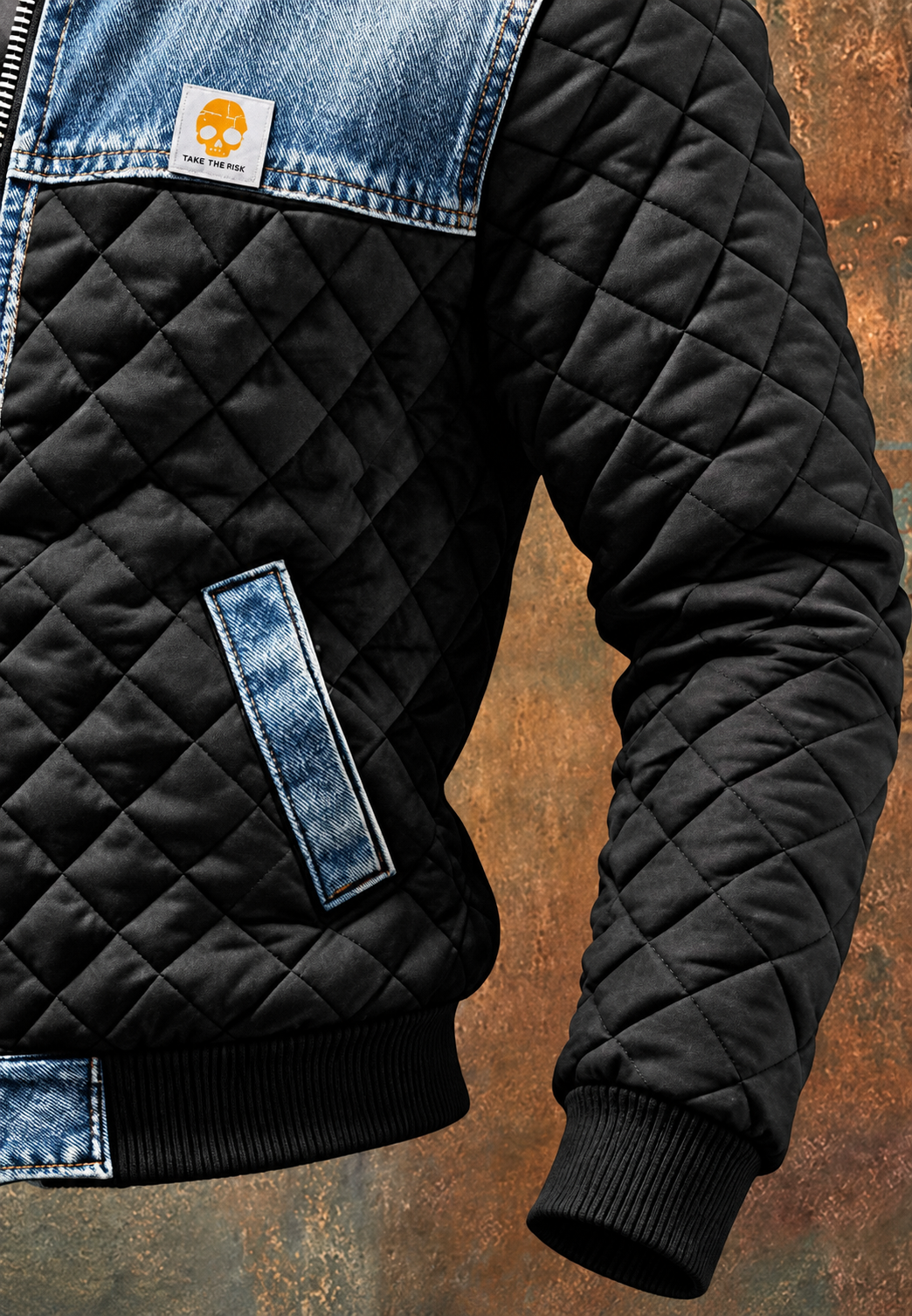 Gewatteerd herenjack met capuchon en denimpanelen - Lex