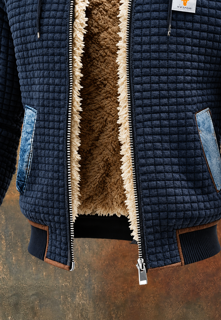 Gewatteerd herenjack met capuchon en denimpanelen - Lex
