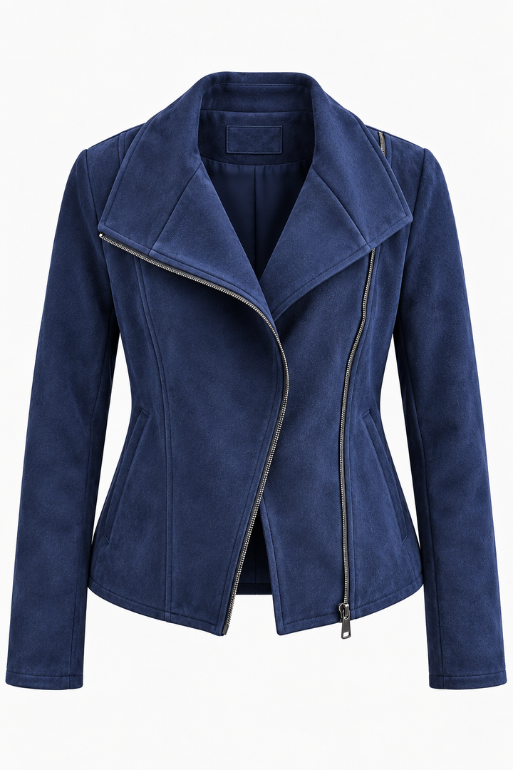 Damesbikerjas met suède-look en diagonale rits - Noémie