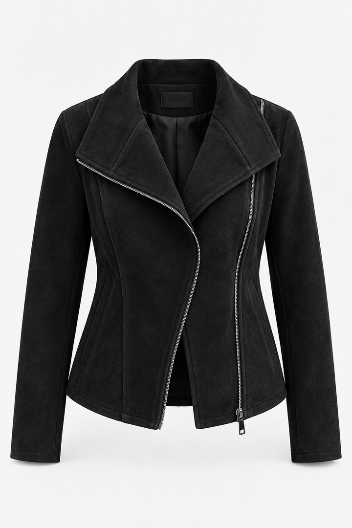 Damesbikerjas met suède-look en diagonale rits - Noémie