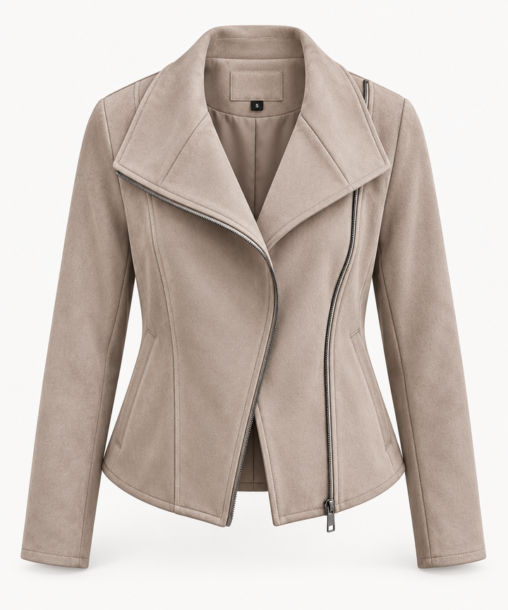 Damesbikerjas met suède-look en diagonale rits - Noémie