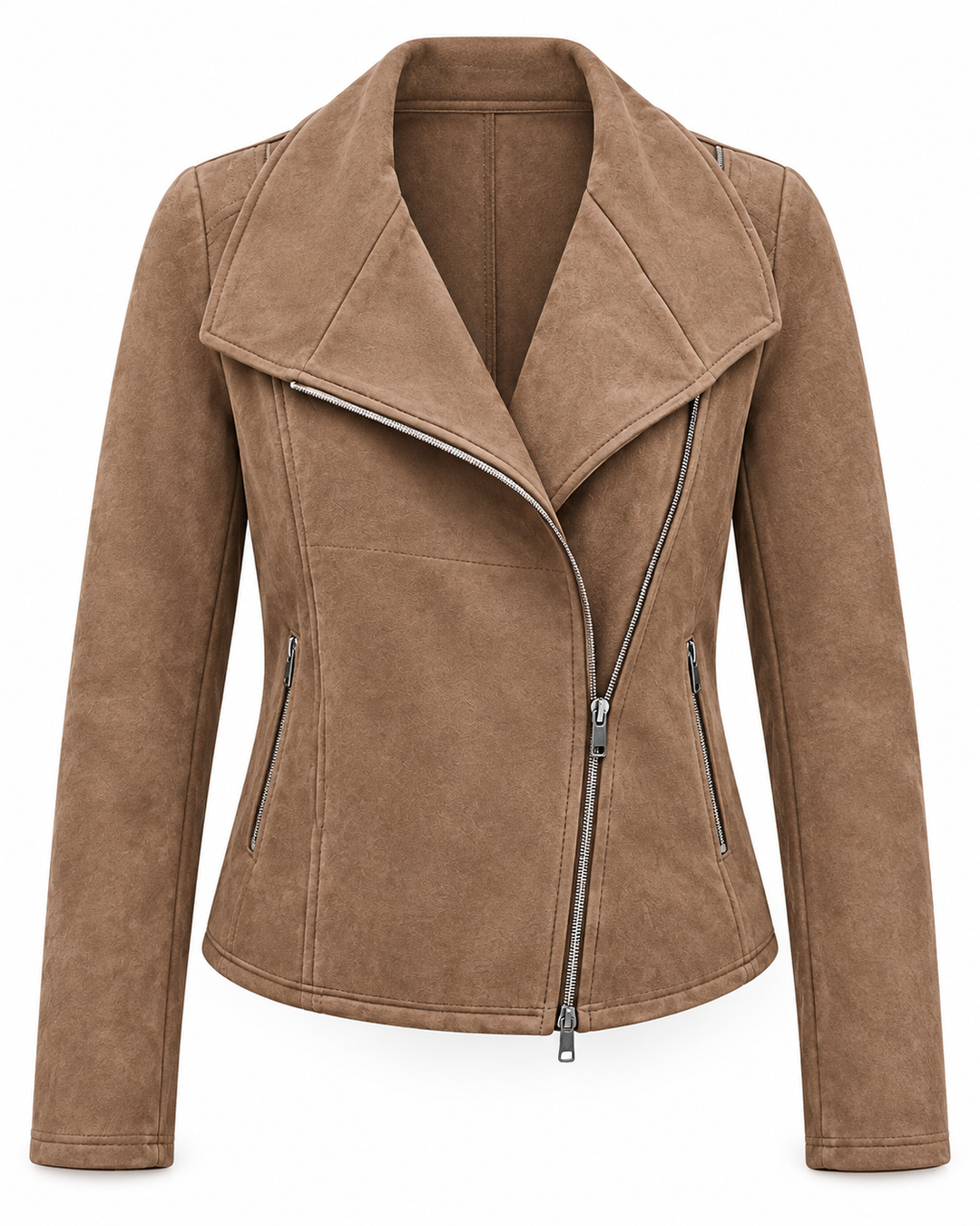 Damesbikerjas met suède-look en diagonale rits - Noémie