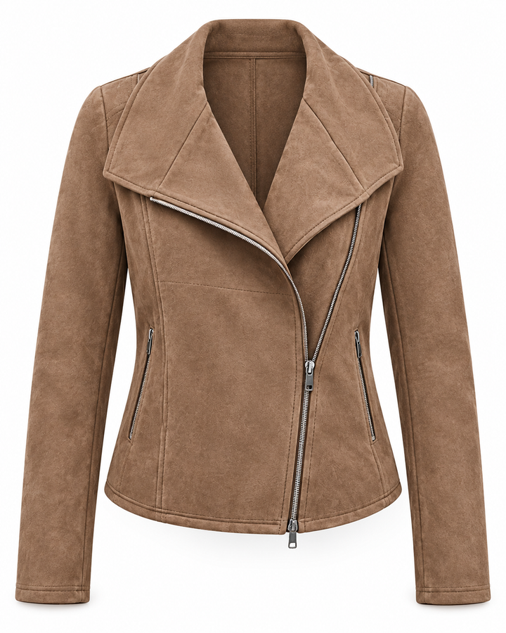 Damesbikerjas met suède-look en diagonale rits - Noémie