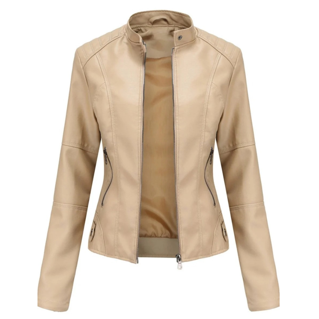 Bikerjas voor dames met leerlook en mao-kraag - Cleo