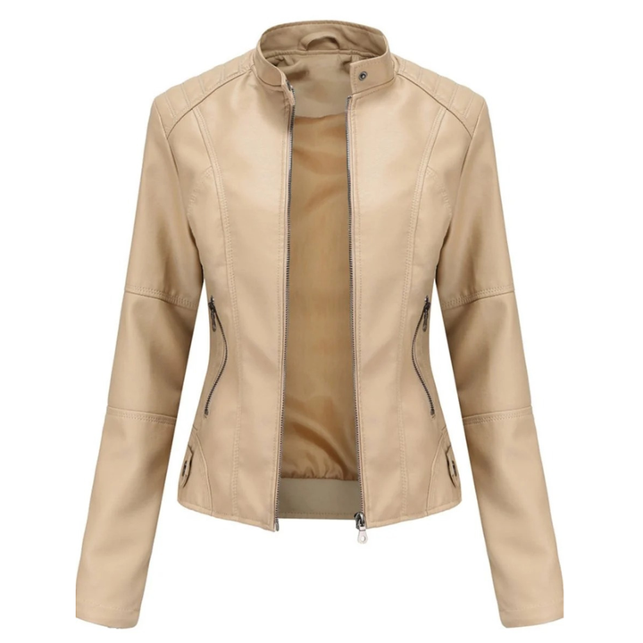 Bikerjas voor dames met leerlook en mao-kraag - Cleo