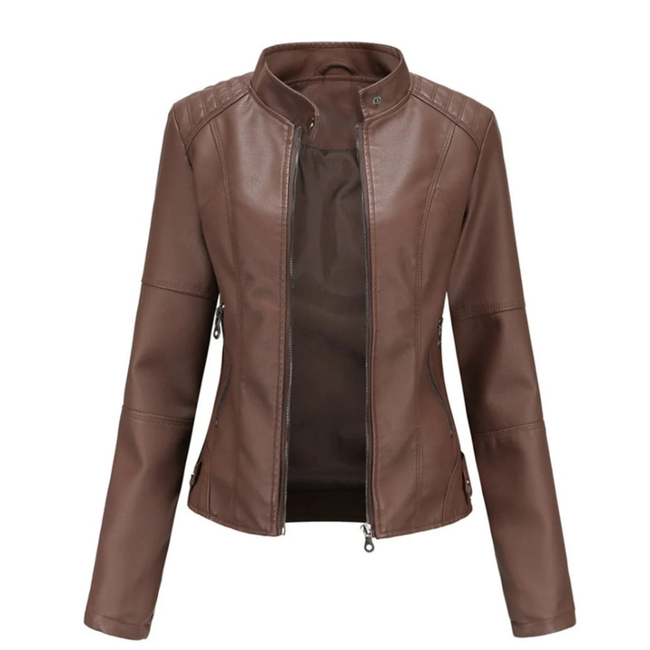 Bikerjas voor dames met leerlook en mao-kraag - Cleo