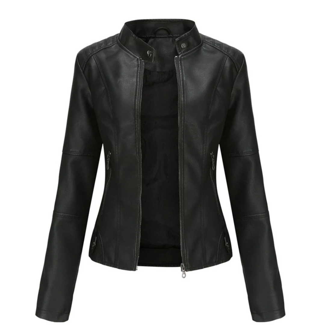 Bikerjas voor dames met leerlook en mao-kraag - Cleo