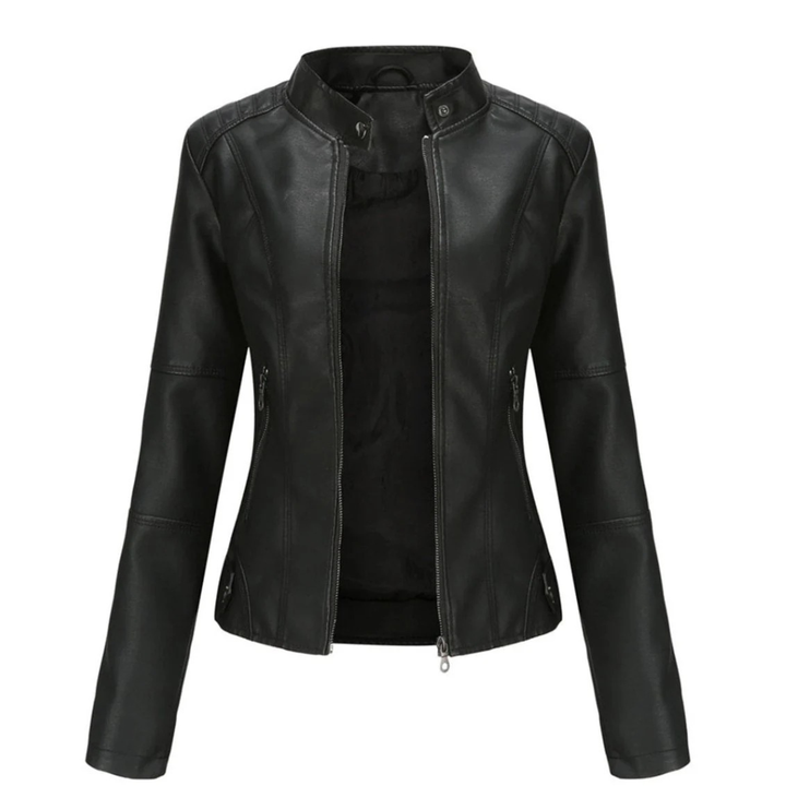 Bikerjas voor dames met leerlook en mao-kraag - Cleo