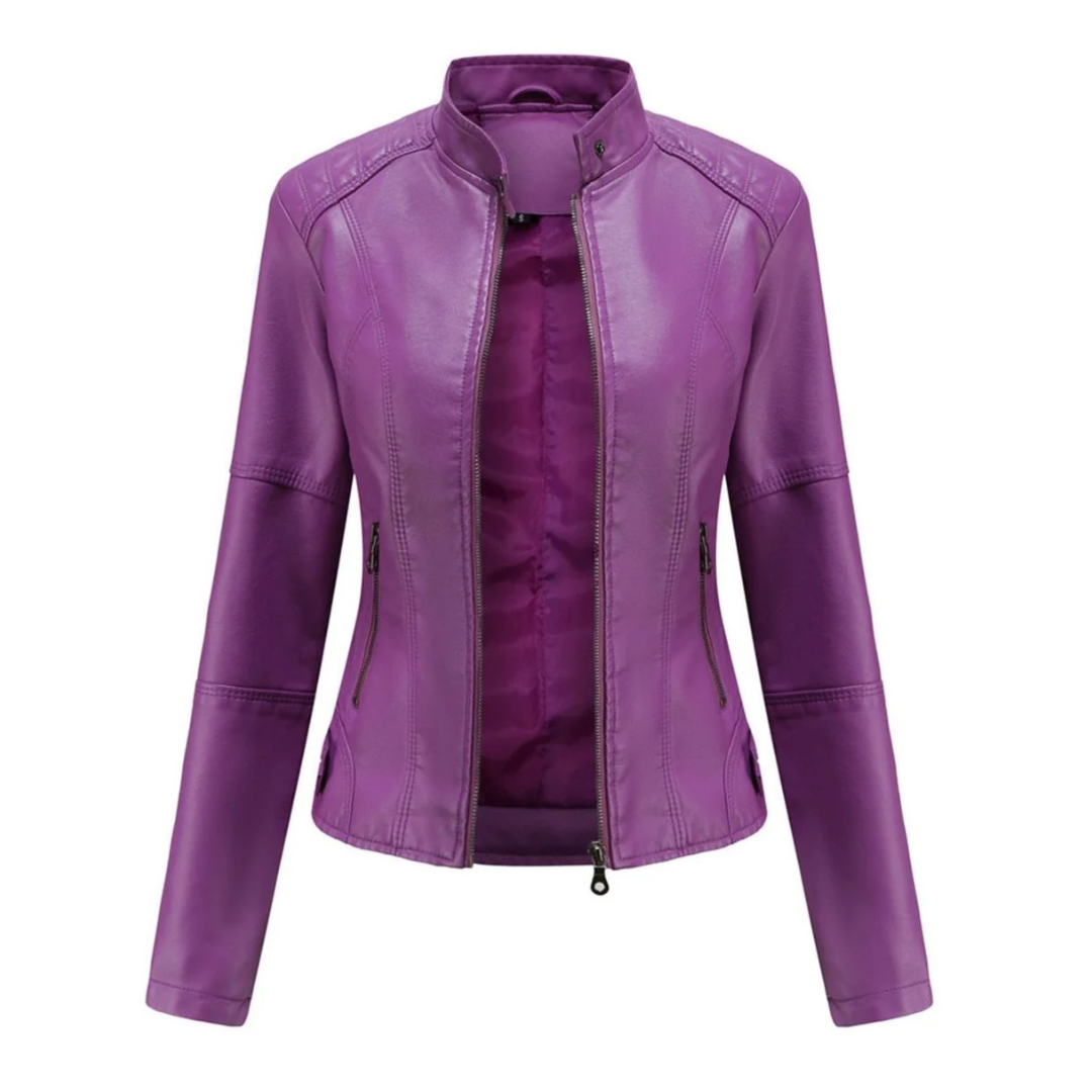 Bikerjas voor dames met leerlook en mao-kraag - Cleo