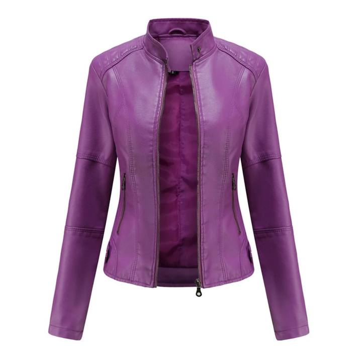 Bikerjas voor dames met leerlook en mao-kraag - Cleo