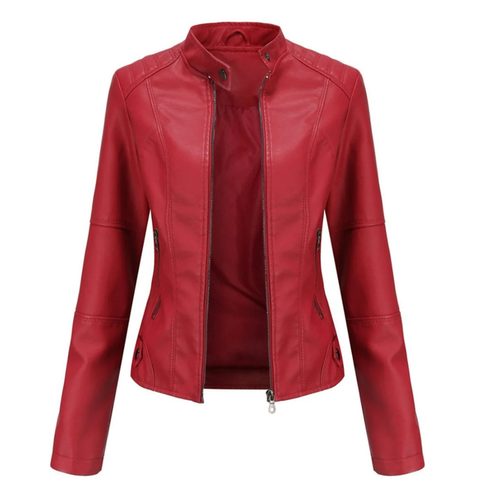 Bikerjas voor dames met leerlook en mao-kraag - Cleo