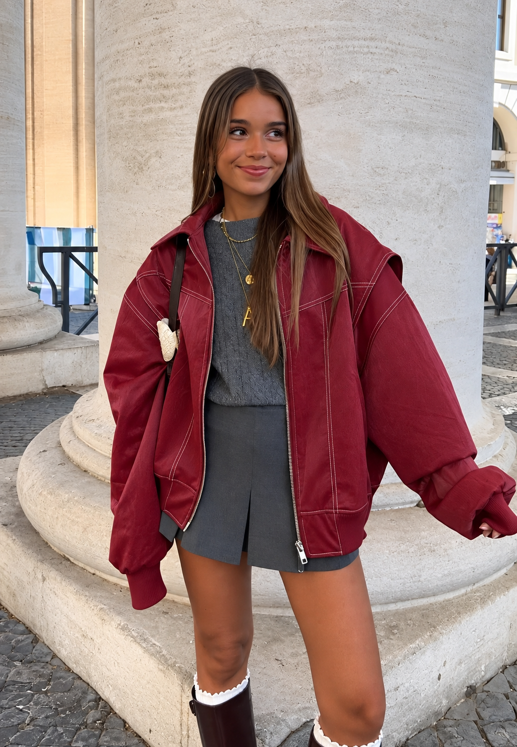 Oversized dames bomberjack in suèdelook met overhemdkraag - Norelle
