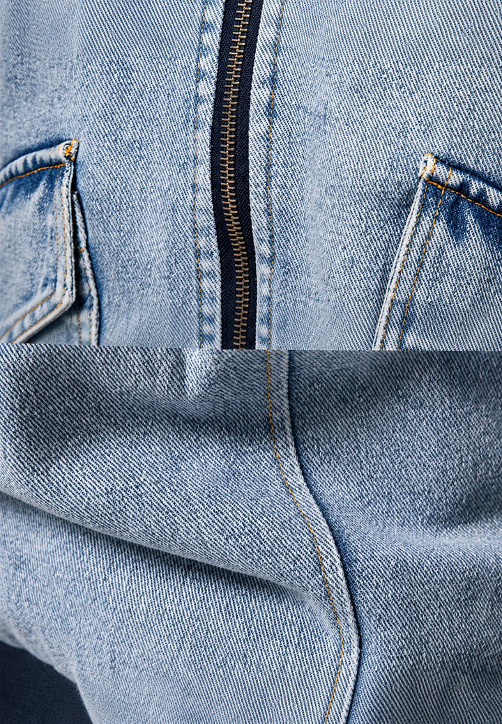 Denim bomberjack met schapenvachtvoering en ritssluiting - Tobias