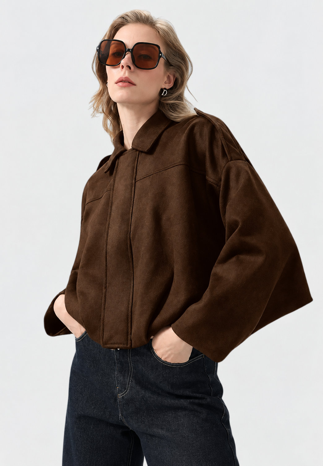 Kort damesjack met suède-look en overhemdkraag - Azucena