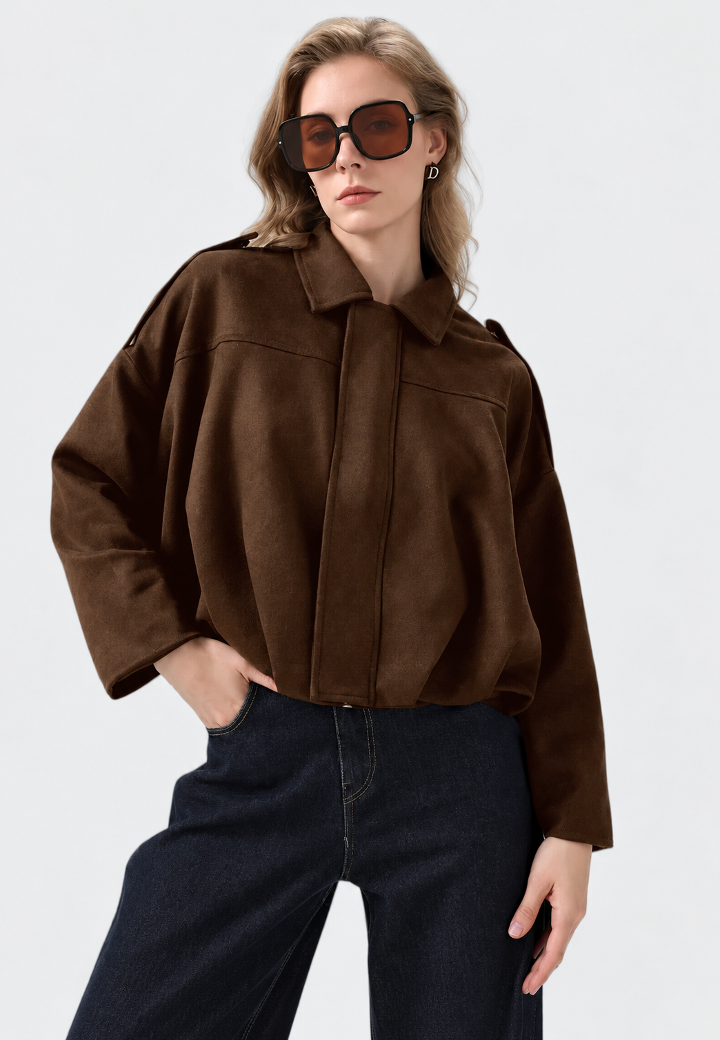 Kort damesjack met suède-look en overhemdkraag - Azucena