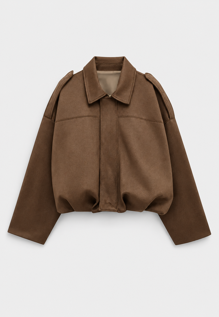 Kort damesjack met suède-look en overhemdkraag - Azucena