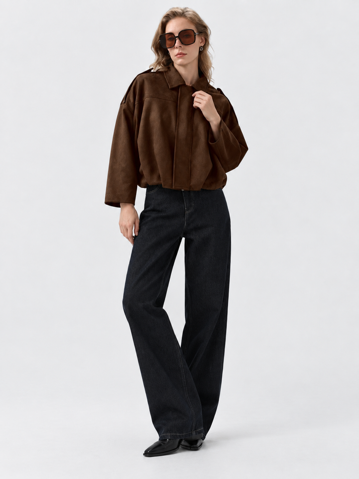 Kort damesjack met suède-look en overhemdkraag - Azucena