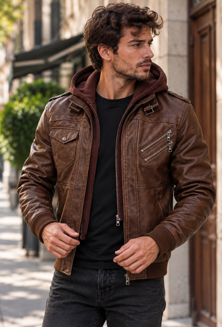 Herenjack in leerlook met ritszakken - Dervan
